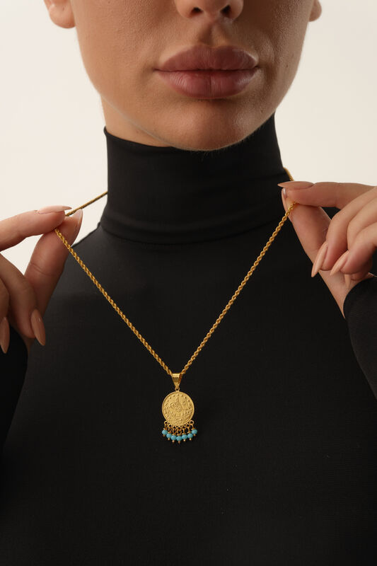  - 14k Halat Zincir ve Boncuk Sallantılı Reşat