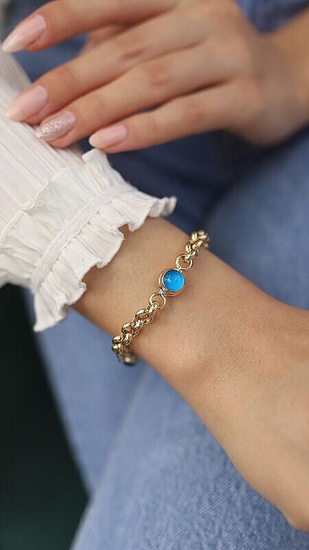 Orta Boy Açık Mavi Taşlı Bileklik - 1