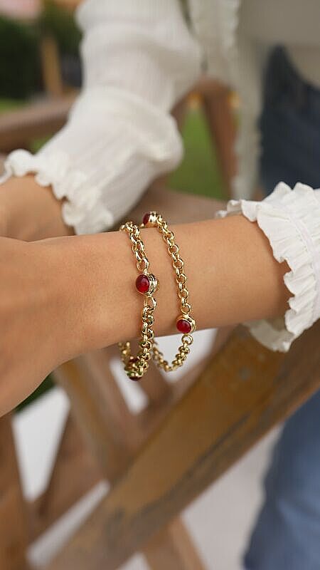 Orta Boy Kırmızı Taşlı Bileklik - 1
